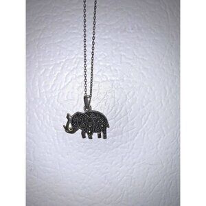 925 Sterling Silver Black Crystal Elephant Pendant and Necklace 18.5”